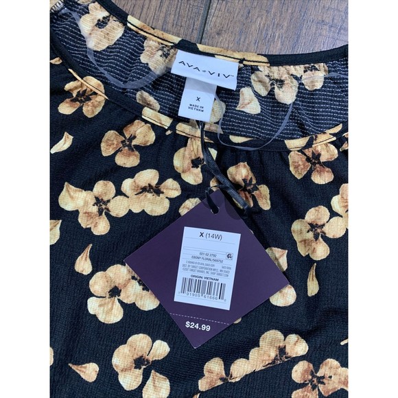 Ava & Viv Plus Size Floral Print Long Sleeve Knit Blouse, Gold, X (14W), 1020 - Picture 7 of 8